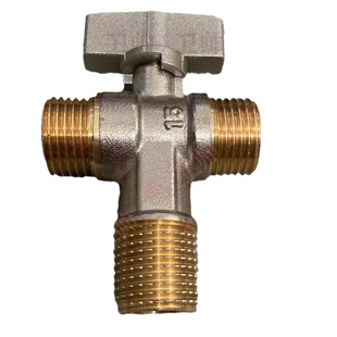 全铜一进二出三角阀一分二双出水三通大流量球心多功能冷热4分阀