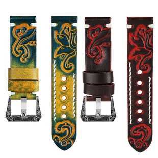 复古雕花蔓藤纹真皮手表带适配华为Ultimate2非凡大师2代驰绿野传奇/驰骋山地/纵横海洋粗犷男植鞣革腕带22MM