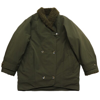 翻毛领绗棉中长款保暖棉服外套