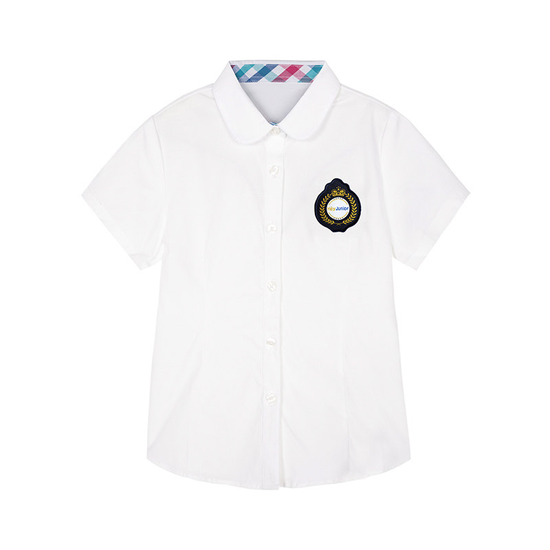 森马集团HeyJunior校服夏季新款制服学院衬衣男女生儿童短袖衬衫