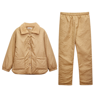 达尔丽三层夹棉加厚羽绒睡衣女冬保暖空气棉长袖加绒家居服厚套装