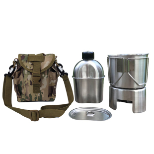 304不锈钢户外运动便携1.3大容量烧烤水杯饭盒耐热78美行军迷水壶