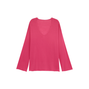 POET WONG【自在美女感】纸片人V领长袖天丝亚麻混纺宽松针织上衣