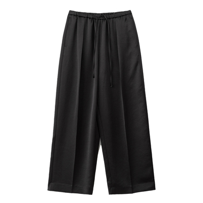 EAAH 韩国品牌 女装2026春夏高腰阔腿裤系带缎面松紧腰打褶长裤