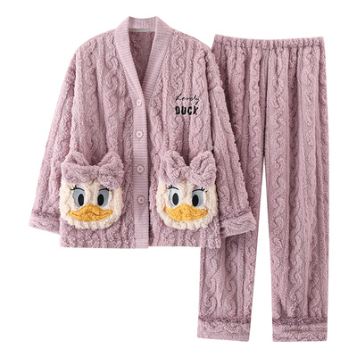 珊瑚绒睡衣女秋冬季加厚保暖