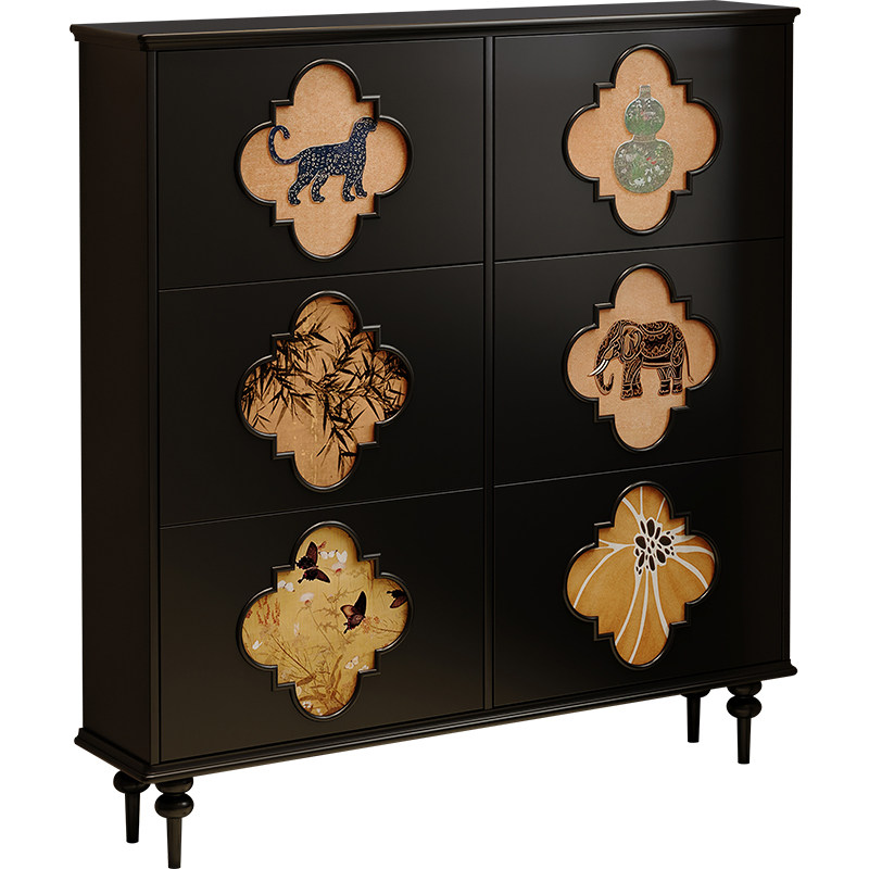 翻斗鞋柜2025新款超薄实木入户黑色复古家用门口窄玄关柜一体靠墙