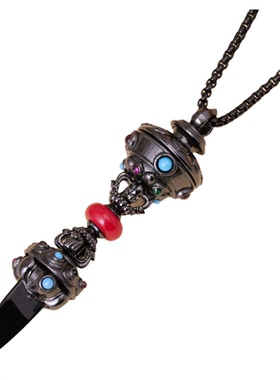 天然黑曜石南红绿松金刚杵吊坠