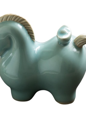 黼山堂《马上有钱》汝窑瓷马摆件