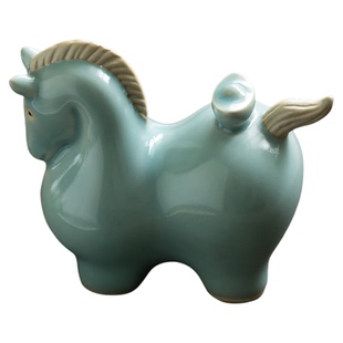 黼山堂《马上有钱》汝窑马陶瓷摆件林心如大师作品茶桌装饰礼品