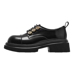 星期六2025秋季新款厚底乐福鞋女一脚蹬法式复古单鞋黑色增高皮鞋