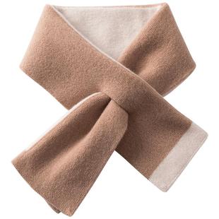 高档100纯羊毛围巾女冬季百搭撞色保暖围脖男式穿孔针织短款围巾