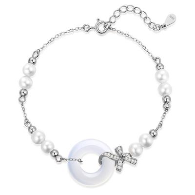 paraskors白玉髓珍珠平安扣手链