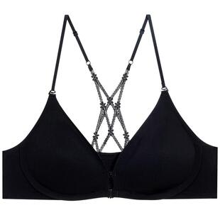 爱慕细肩带刺绣美背内衣女前开扣光面无钢圈软支撑美背文胸