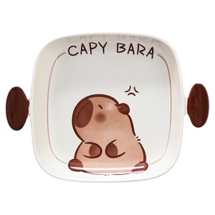 手柄盘碗女生高颜值漂亮的饭碗汤碗陶瓷餐盘卡皮巴拉网红餐具盘子