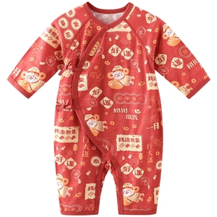 婴儿满月百天衣服纯棉新生儿春夏季长袖薄款空调服睡衣宝宝连体衣