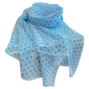 春秋百搭乔其纱波点丝巾女夏季薄款防晒披肩护颈紫色围巾长条纱巾