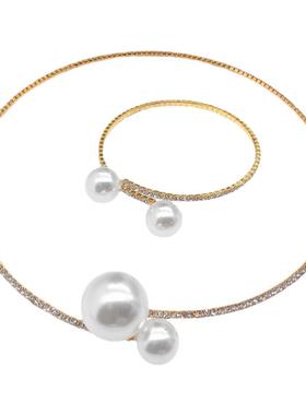 双层仿珍珠欧式镶钻短款围脖套链