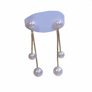 珍珠流苏耳钉2024新款简约耳环轻奢小众百搭时尚长款耳饰长流苏