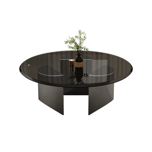 意式轻奢现代小户型家用圆形钢化玻璃茶几新款不锈钢创意大小组合