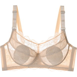 透明肩带内衣大胸显小夏季薄款全罩杯隐形可外露蕾丝美背超薄文胸