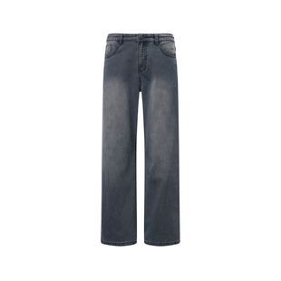 ISTURE美式复古水洗磨白牛仔裤男女宽松简约做旧休闲直筒长裤潮