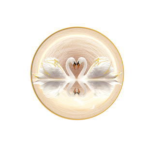 白天鹅夫妻主卧床头画奶油风温馨治愈系圆形挂画高级感民宿装饰画