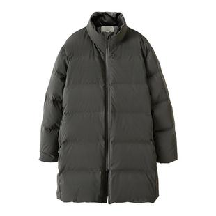 THESSNCE羊皮纹肤感涂层鸭绒轻暖天鹅绒布料立领中长款羽绒服男冬