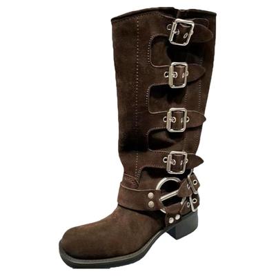 牛皮版~皮带扣长筒靴修腿型长靴