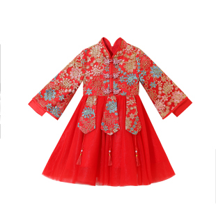 女童旗袍新中式汉服秋冬新款连衣裙中国风儿童公主裙小女孩拜年服