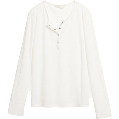 WHM垂坠罗纹亨利领长袖上衣