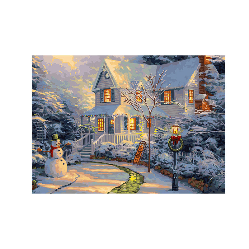 自油自画数字油画diy冬夜雪景