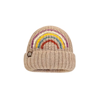 秋冬新款彩虹针织帽子女欧美街头雅哈潮牌美式冷帽纯色护耳毛线帽