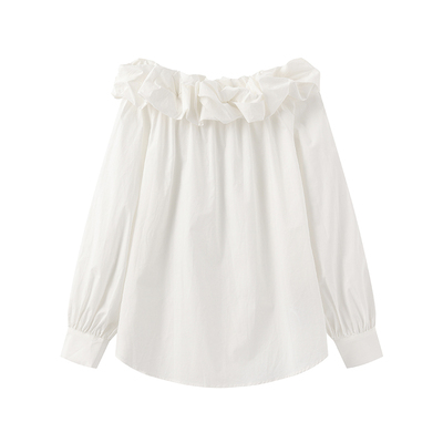 CUBIC一字肩立体花边衬衫