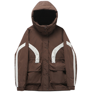 300斤欧货派克服外套胖莹莹大码女装胖mm冬装撞色连帽收腰羽绒服