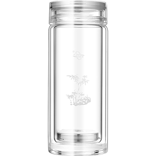 诺亚水晶杯真空双层玻璃杯泡茶杯隔热杯车载便携杯带盖水杯办公杯