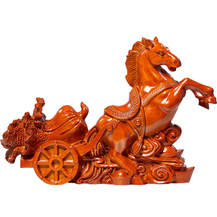 花梨木雕马百财运来摆件实木雕刻工艺品马车白菜红木商务开业送礼