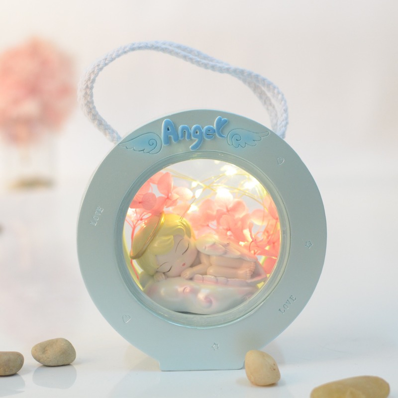 睡天使双面透小夜灯少女树脂礼物摆件心饰毕业可爱卡通摆桌面