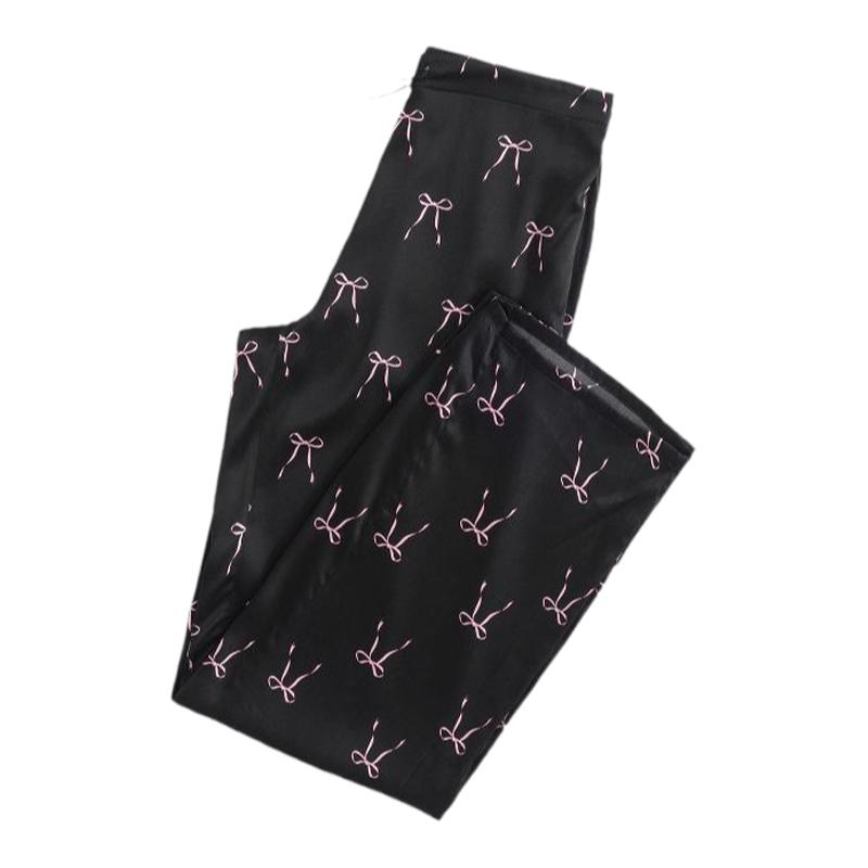 PJM INMARCH·丝趣·秋冬Bowknot蝴蝶结印花真丝系带长裤家居服