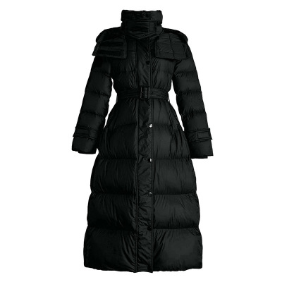 2025长款收腰修身羽绒服可拆卸帽