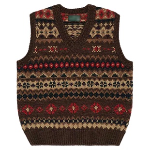 现货!时髦精韩国urb*nic30费尔岛提花50羊毛四季针织马甲背心女