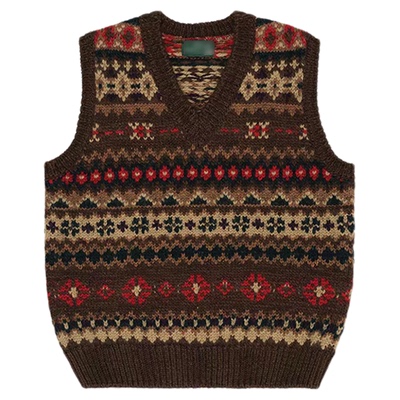 秒发！时髦精韩国urb*nic30费尔岛提花50羊毛四季针织马甲背心女