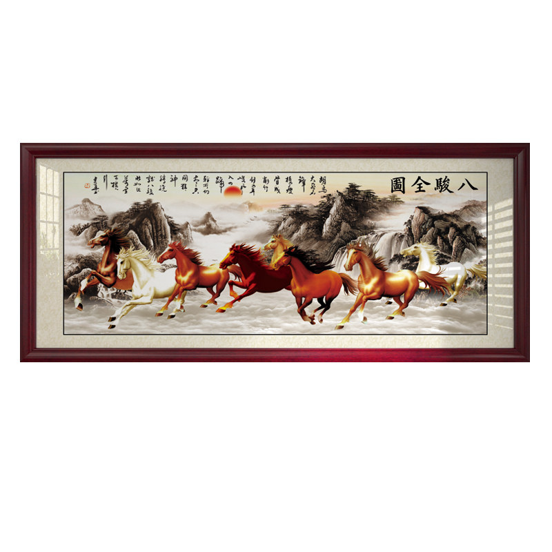 马到成功新中式风客厅国画八骏图