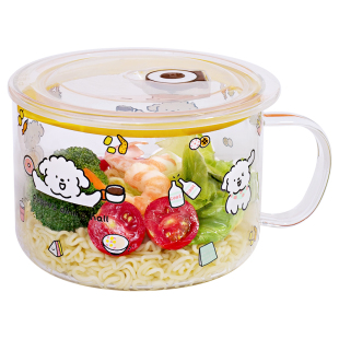 泡面碗带盖手柄大容量可微波拌面碗个人专用高颜值带把手玻璃汤碗