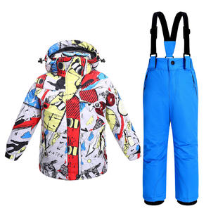 儿童滑雪服套装两件套户外冲锋衣男童女童防风防水加厚芬兰外单款