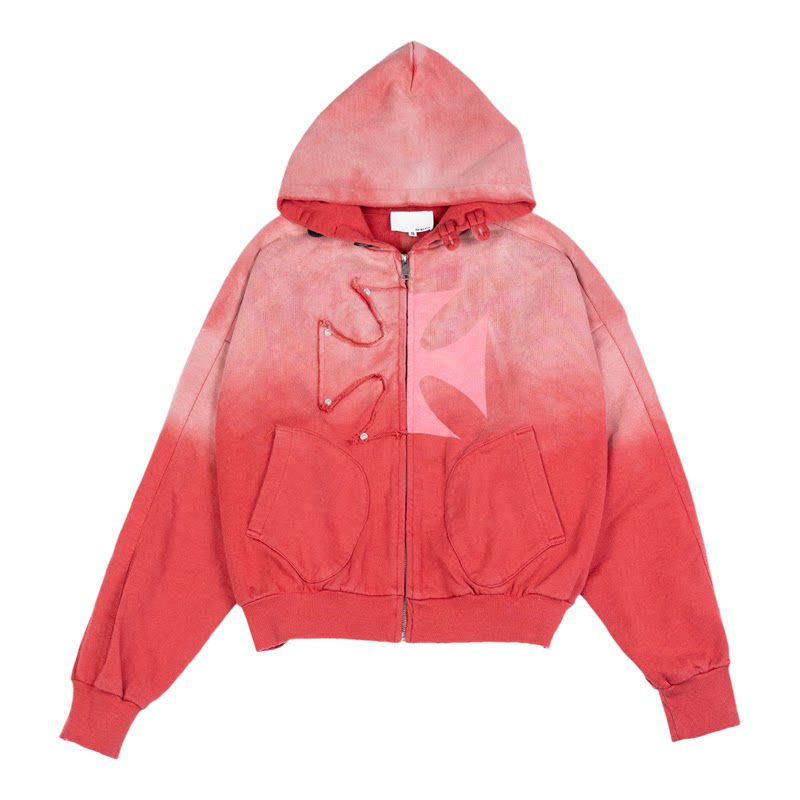 SOD Co.“铁十字”拉链卫衣 水洗红 补丁拼接连帽衫hoodie