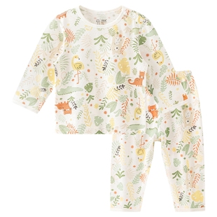 乖奇熊男女宝宝内衣套装天竹纤维夏季薄款婴儿童长袖空调服两件套