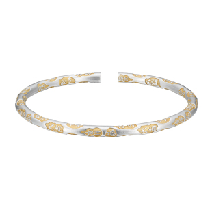 顺钦银楼S9999纯银手镯女吉言描金足银镯民族风国潮轻奢高级感礼