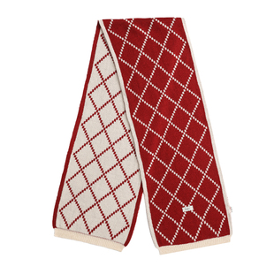 CUBIC 经典绵羊毛混纺双面提花图案红白格纹冬款氛围感长款大围巾