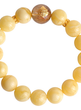 心斋堂白花蜜蜜蜡黄财神手串