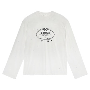 【新品】设计师品牌 ETHOR 26SS 绳结印花logo烫钻长袖T恤
